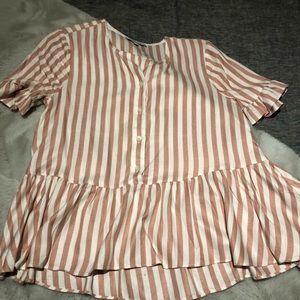 Madewell studio ruffle hem top in Cecilia stripe.